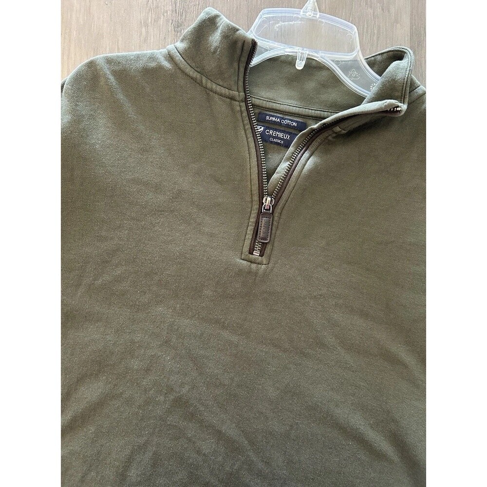 CREMIEUX Mens Reversible Quarter Zip Sweater Olive Green 100% Cotton Size M